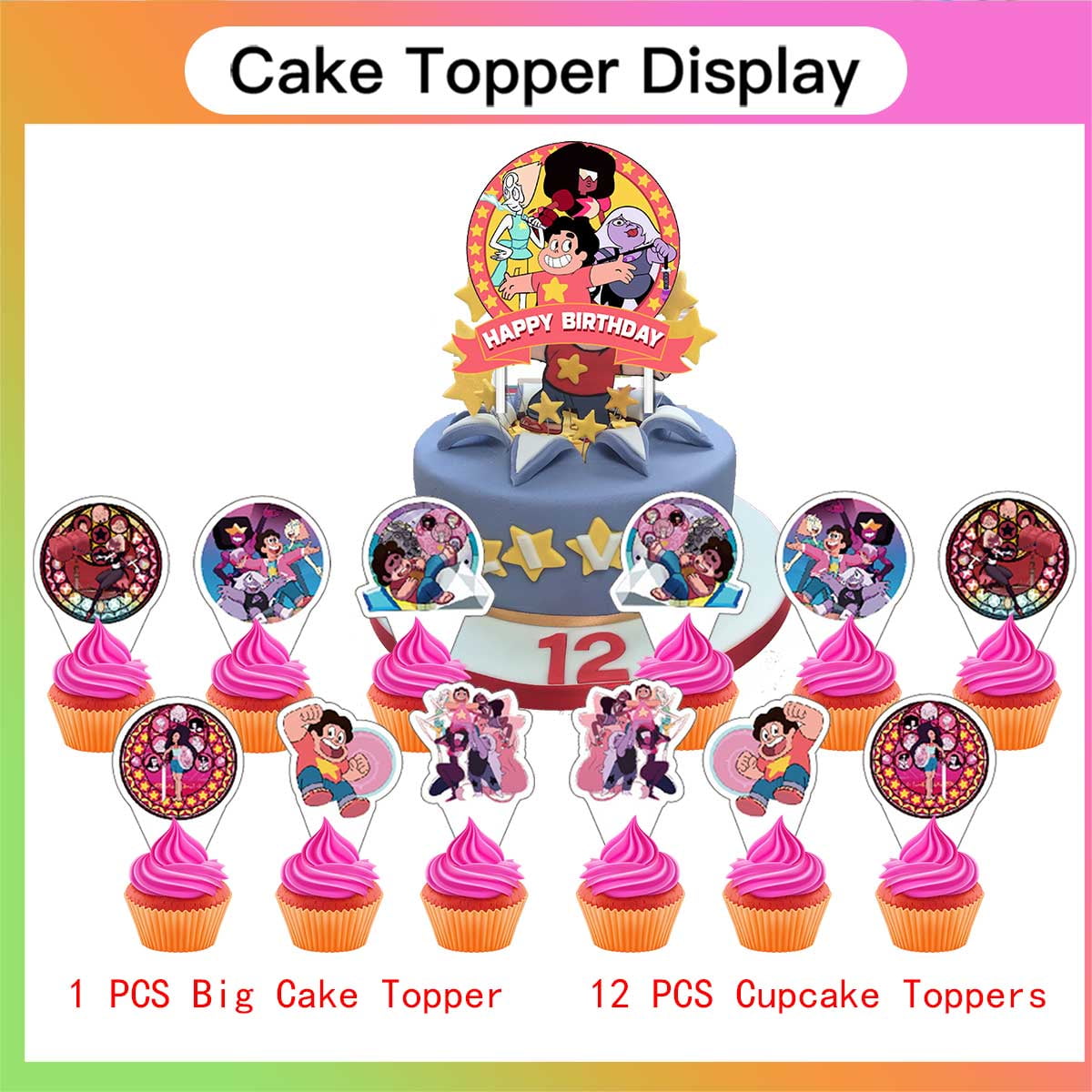 Steven Universe Birthday Party Supplies Balloons Plates Decoration Cake Topper Decor Tableware Banner Backdrop