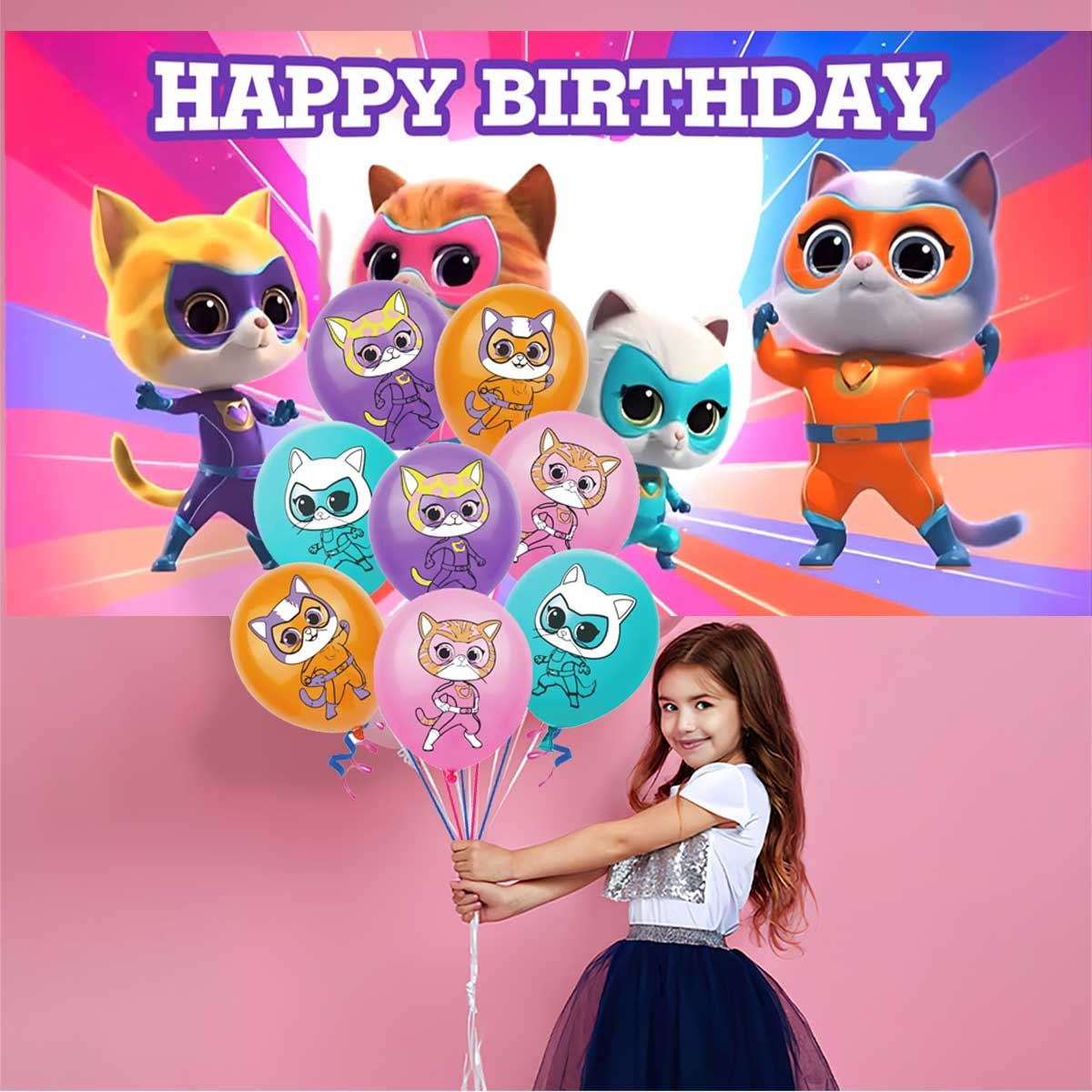 Super Kitties Birthday Party Supplies Balloons Paper Plates Decoration Cake Topper Decor Tableware Banner Backdrop