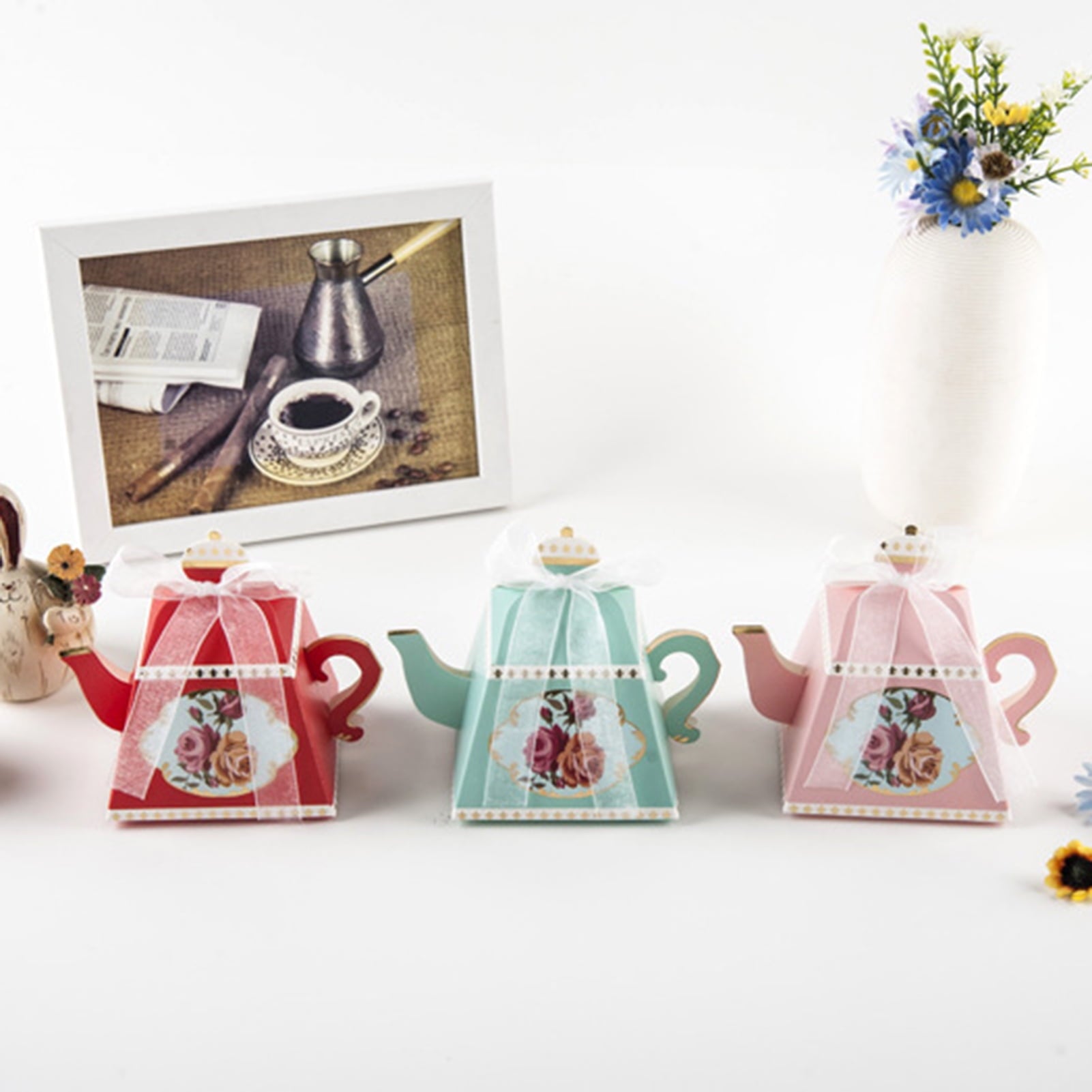 Yesbay 10Pcs Packaging Paper Box Smooth Edges Retro Paper Teapot Shape Vintage Candy Boxes,Blue