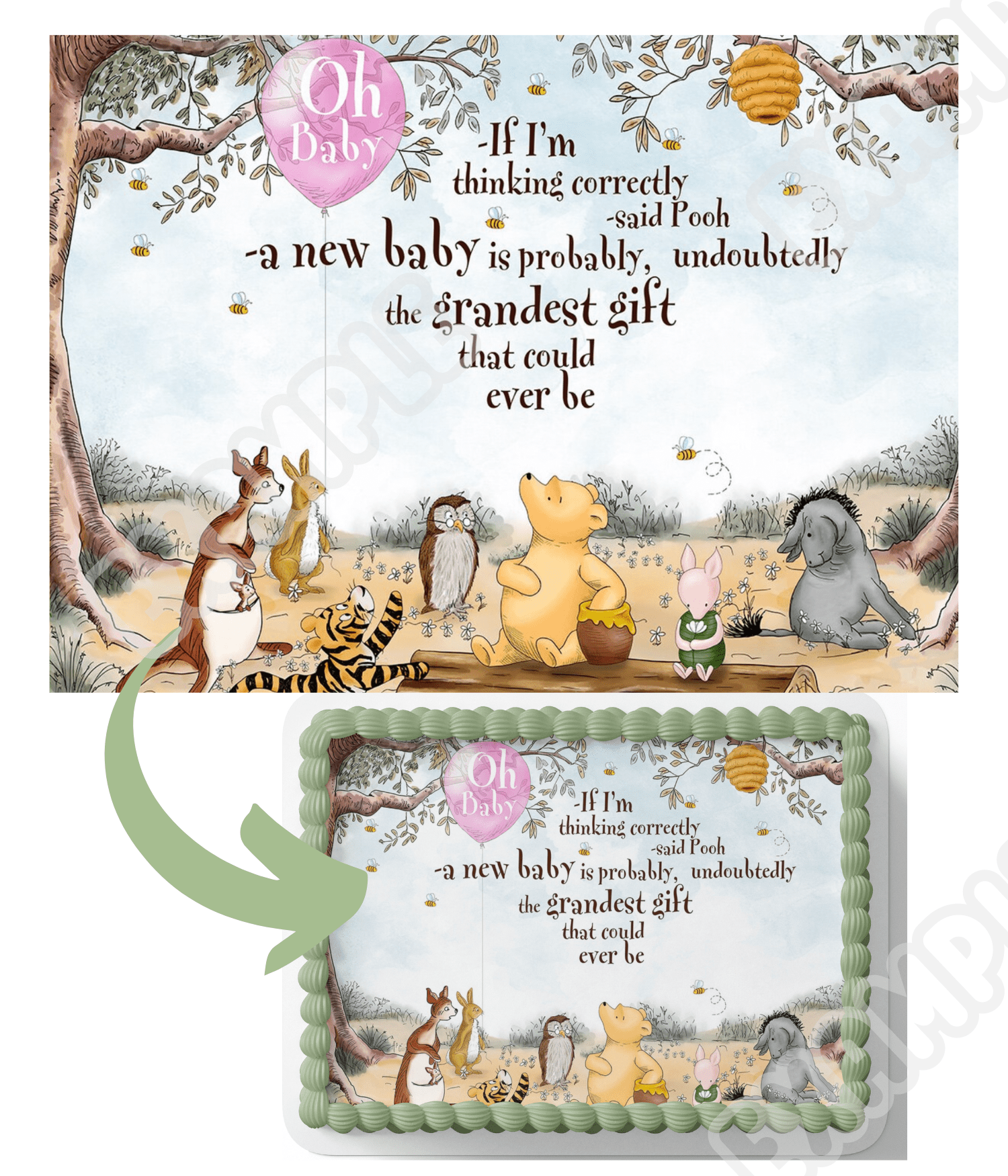 Winnie the Pooh Cake Topper Edible Image 1/2 Sheet cake topper pooh Bear Baby Shower
