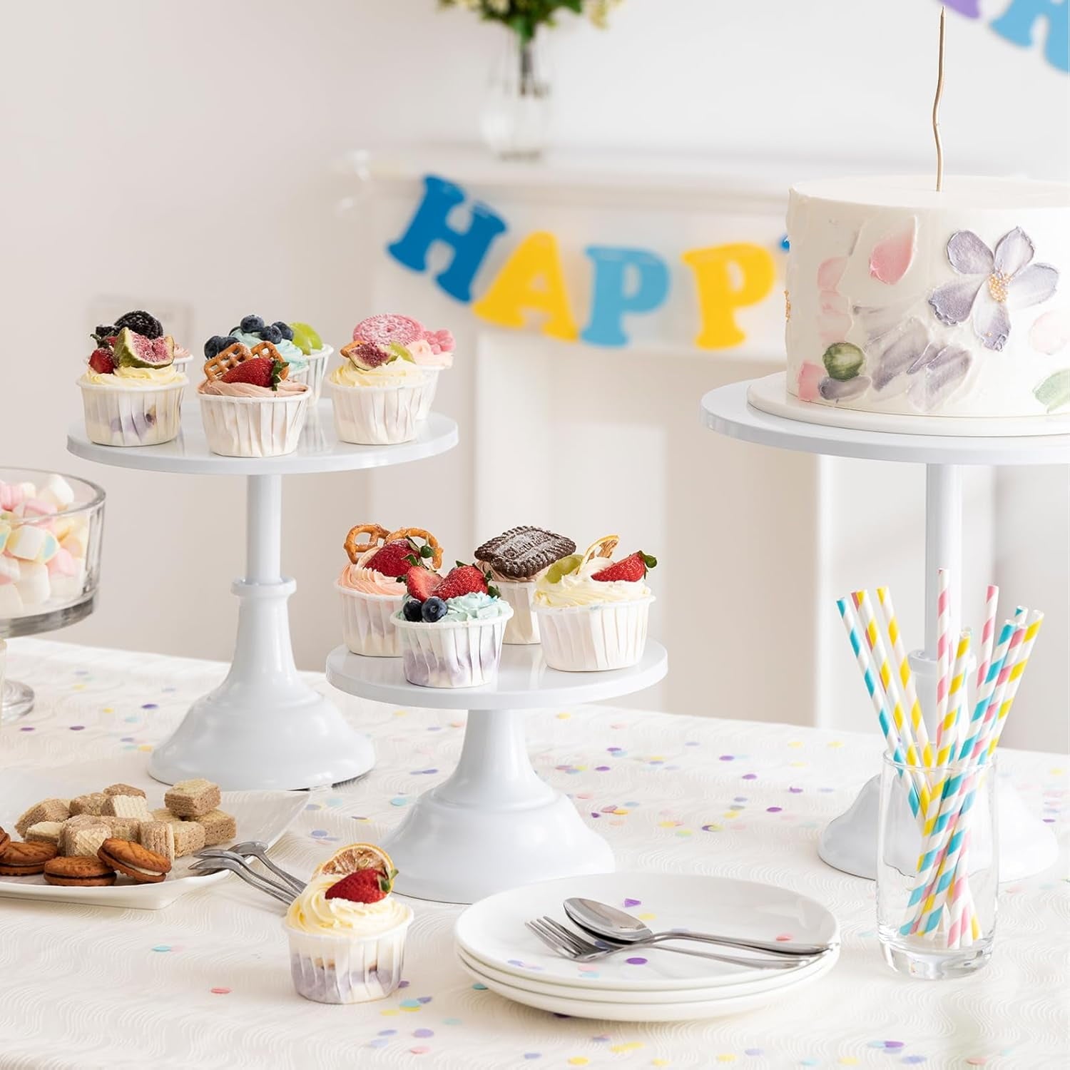 3 Pcs Cake Stand,White Cake Stand Set Disc Diameter 8" 10" 12"Round Dessert Stand  for Birthday Parties, Weddings, Baby Shower(White)