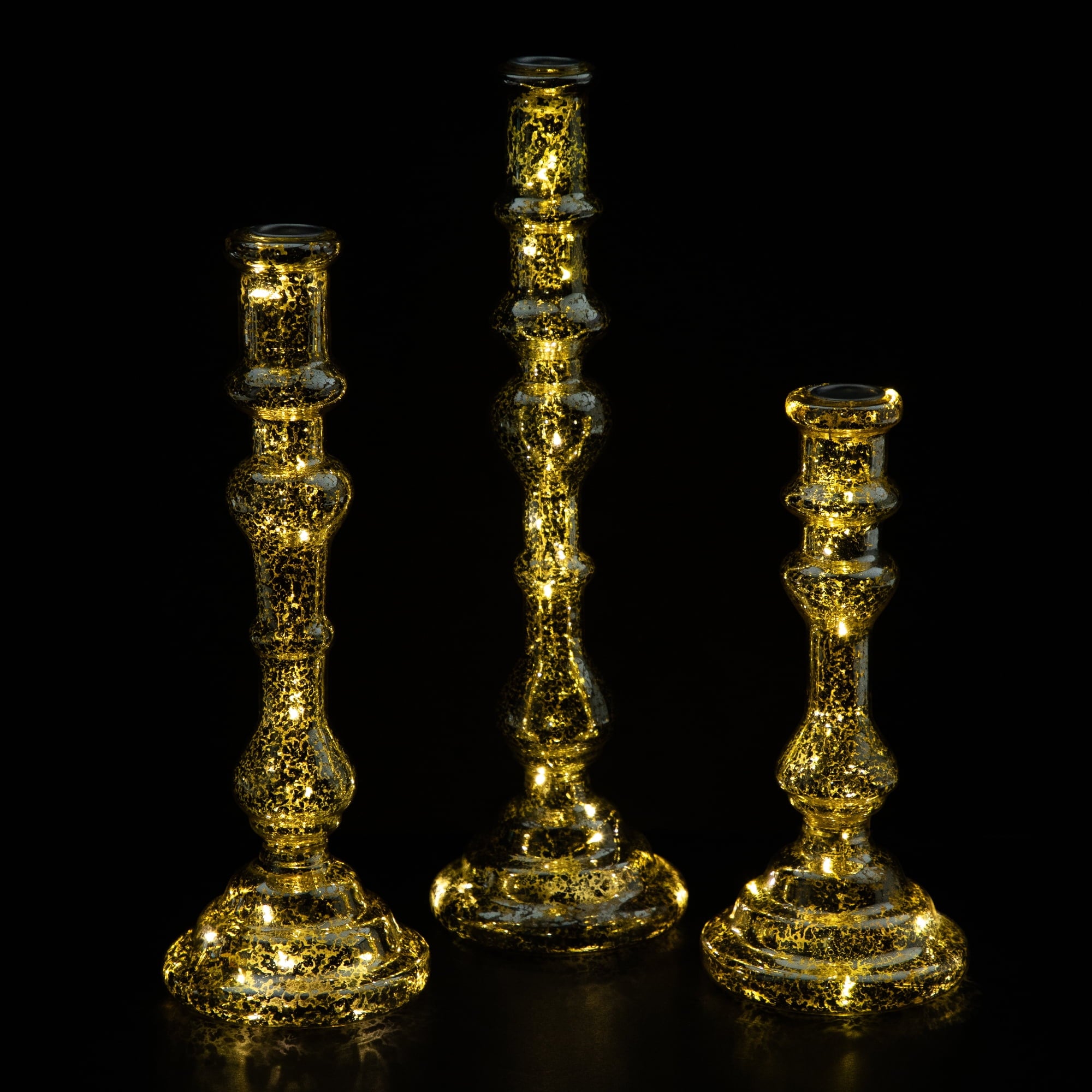 Northlight LED Lighted Golden Sparkles Taper Candle Holders - 13" - Set of 3