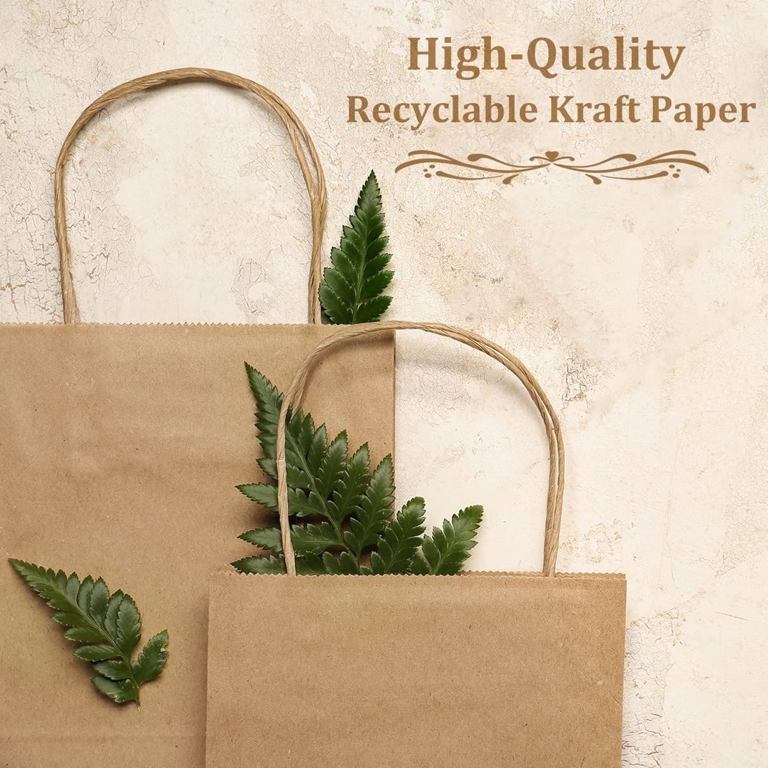 BagDream Brown Kraft Paper Bags with Handles Large Shopping Bag for Gift, Grocery, Merchandise, Party Favor, Retail Stores, 16x6x12", 50 Pack