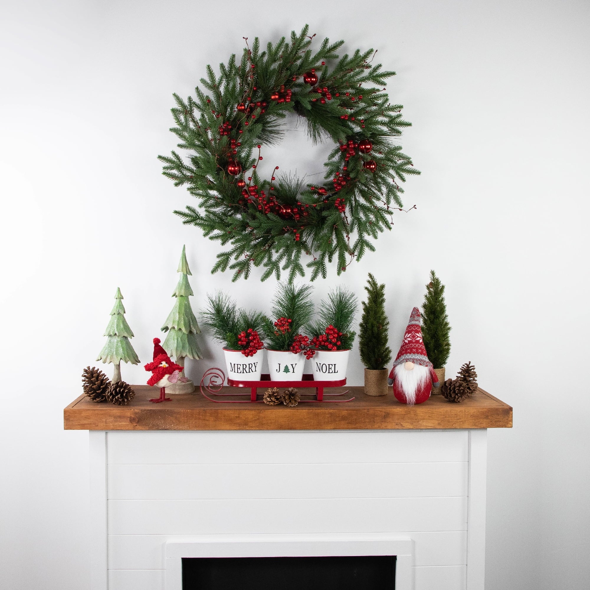 Northlight Sleigh with "Noel", "Joy" and "Merry" Buckets Christmas Centerpiece - 18.75" - Red