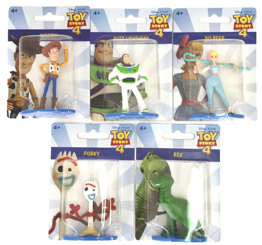 Disney Pixar Toy Story 4 Mini Figures Cake Toppers Set of 5 - Buzz, Woody, Bo Peep, Rex, Forky