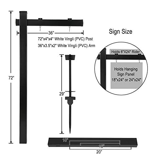 VINGLI 6' Vinyl PVC Real Estate Sign Post, Commercial Realtor Home for Sale Hanging Ads, Business Hours Advertisement Post for Yard , Open Houese Direction, 36" Arm Holds Up to 24" Sign, Black