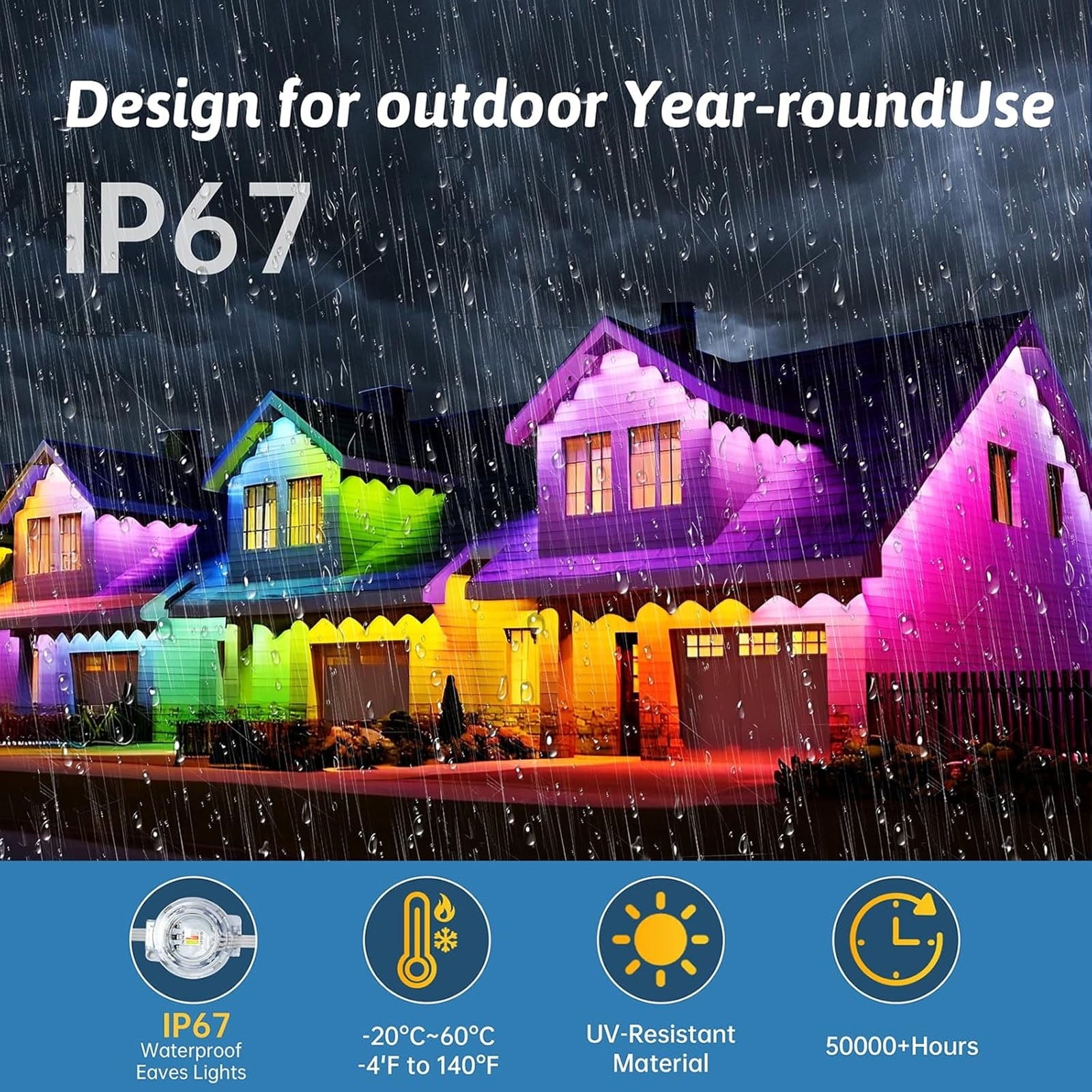 150FT Permanent Outdoor RGB Lights, 75LED IP67 Waterproof with Smart App Control Remote, DIY Scene Modes Outdoor Lights, Eaves Lights for Garden, Deck, Christmas, Party, Halloween, Roof