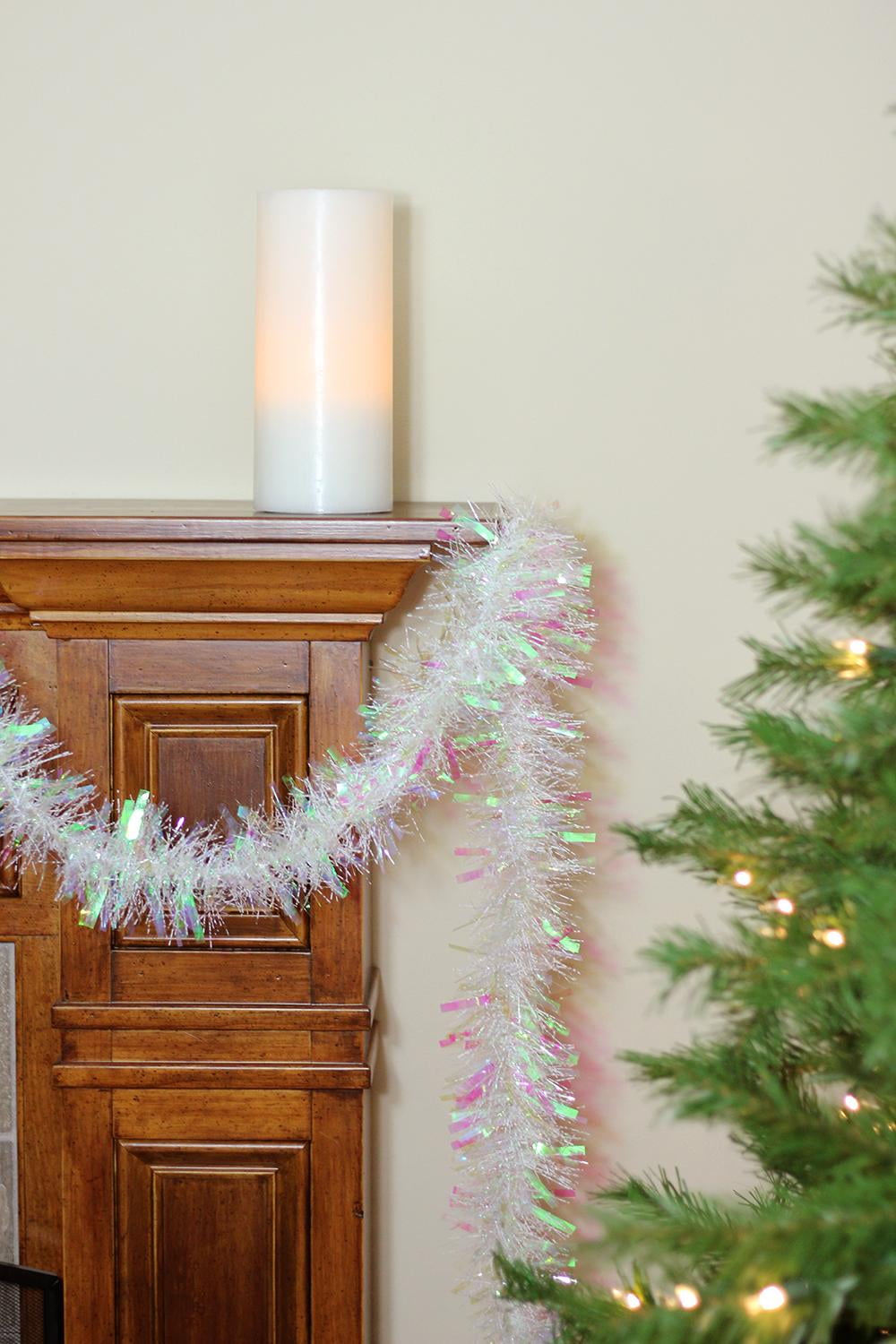 50' Festive White Iridescent Thick Cut Christmas Tinsel Garland - Unlit - 5 Ply