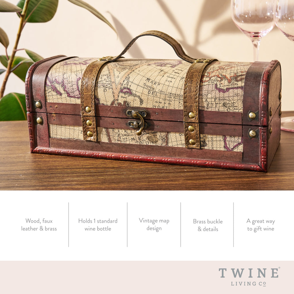 Twine Old World Wine Gift Box, 1-Bottle Wooden Wine Box, Wedding Gifts