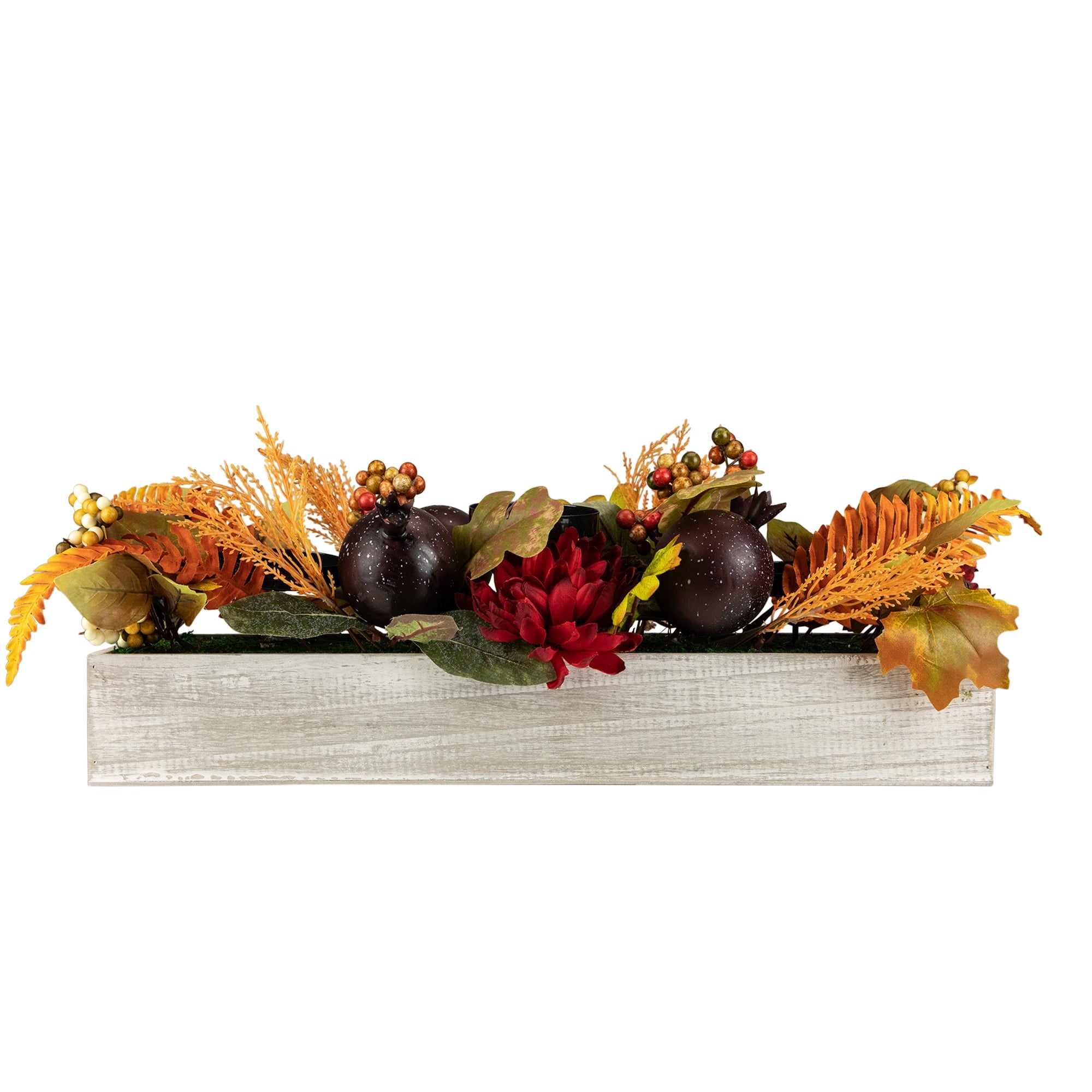 Northlight 24" Autumn Harvest 3-Piece Candle Holder in a Rustic Wooden Box Centerpiece