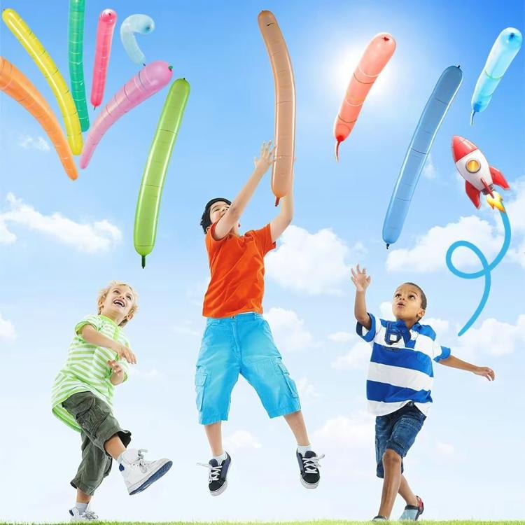 [100 Pack] Rocket Balloons Plus 1 Easy-To-Use Pump - Party Pack, No Need for A Refill - Watch Each Screaming Balloon Rocket to the Sky!