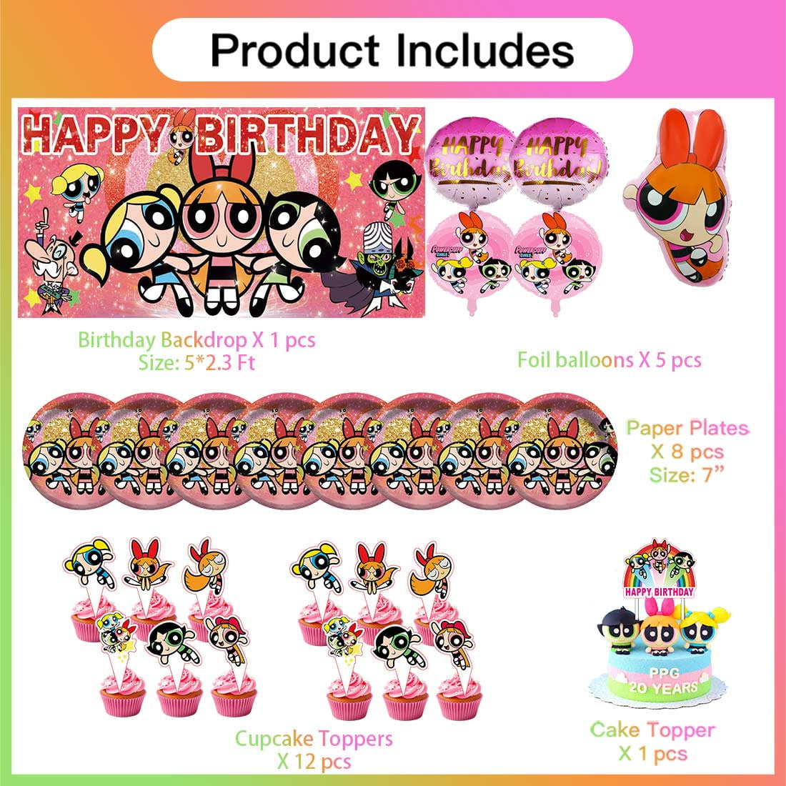 The Powerpuff Girls Party Supplies Decor Tableware Backdrop Banner Cake Topper Balloons Birthday Decorations