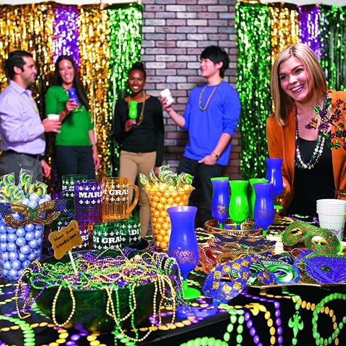4E's Novelty Bulk 72 Mardi Gras Beads Necklaces Purple Green Gold, 33 Inches, Party Favors