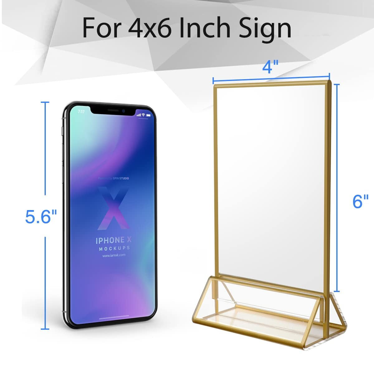 NIUBEE 6 x 4 Clear Acrylic Sign Holder,Gold Frame Double Sided Table Menu Holders Picture Frames, Photos Holder Stand for Wedding Table Number, Restaurant Sign Holder,6Pcs