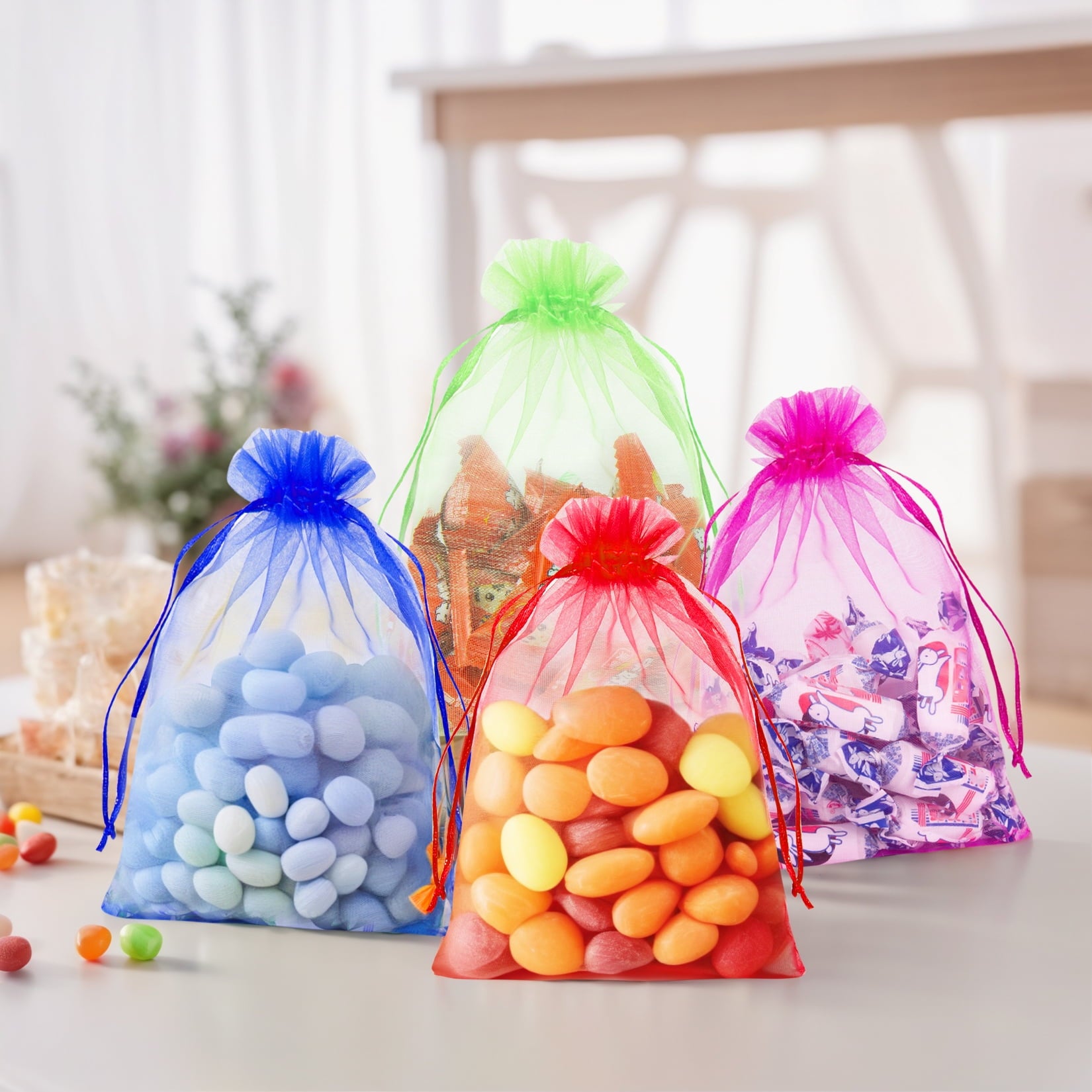 200Pcs Large Drawstring Organza Bags Decoration Festival Wedding Party Favor Gift Candy Toys Makeup Pouches (Mixed Color)
