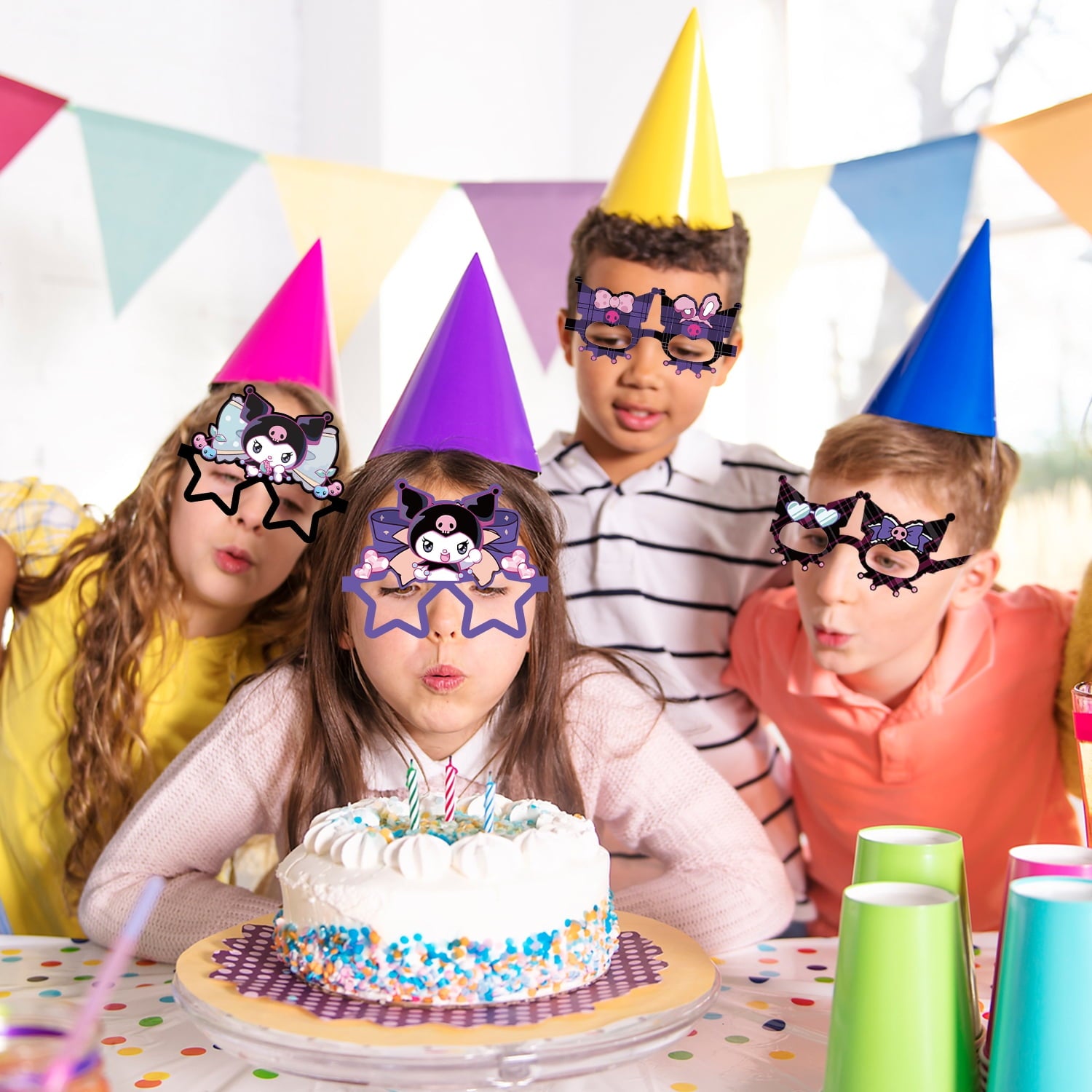 12Pcs Kuromi Themed Glasses, Party Supplies Photo Booth Prop Cartoon Character Cosplay Birthday Gift for Kids.