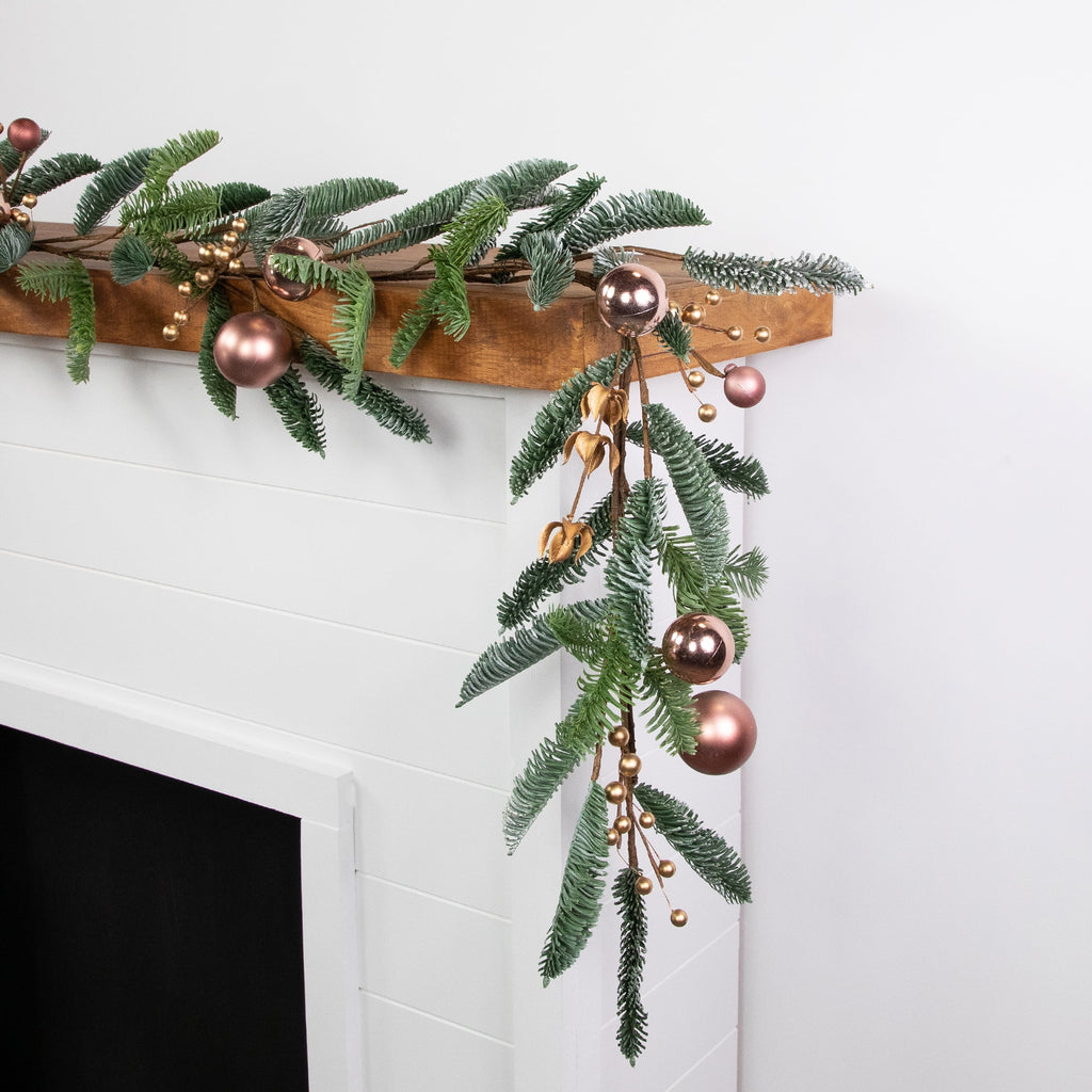 Northlight 6' Rose Gold Ball Ornaments and Berries Artificial Christmas Garland Unlit
