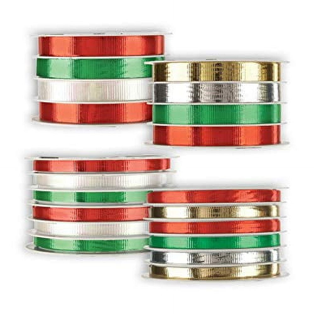 Jillson Roberts 4 Spool-Count Christmas Multi Channel Curling Ribbon Available in 3 Different Assortments, Red/Green/White/Metallic Gold/Silver