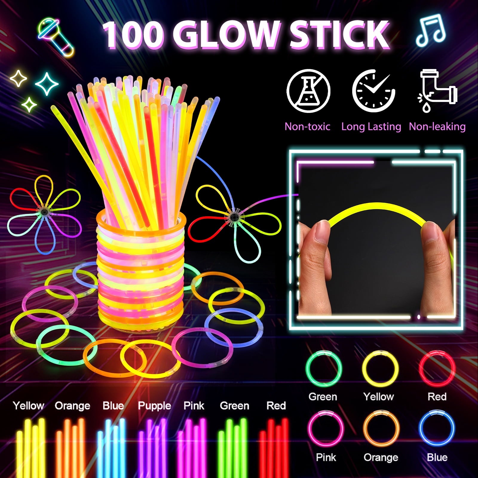 Ayieyill 145pcs Glow in The Dark Party Supplies for Kids Adults, Neon Light Up Halloween Party Favors with Glow Sticks