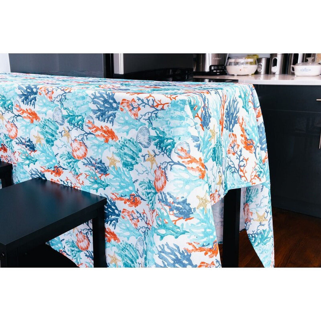 Coralee Ocean Coral Heavyweight Indoor Outdoor Stain/Liquid Resistant 100% Polyester Tablecloth 70" Round Umbrella