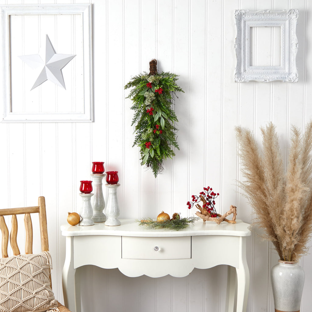 Nearly Natural 30" Cedar and Berry Artificial Christmas Swag