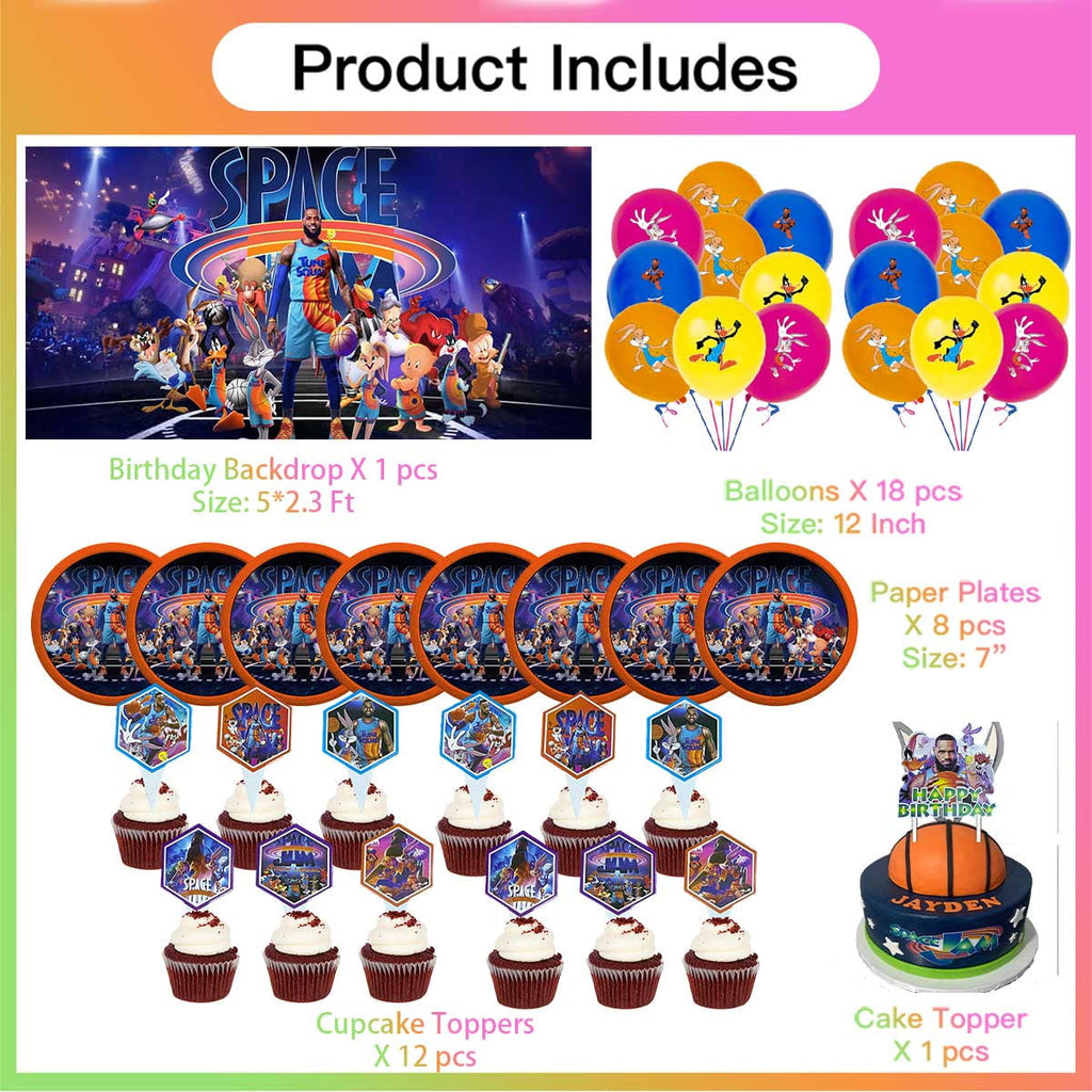 Space Jam Party Supplies Decor Backdrop Cake Topper Plates Balloons Banner Decorations Tableware