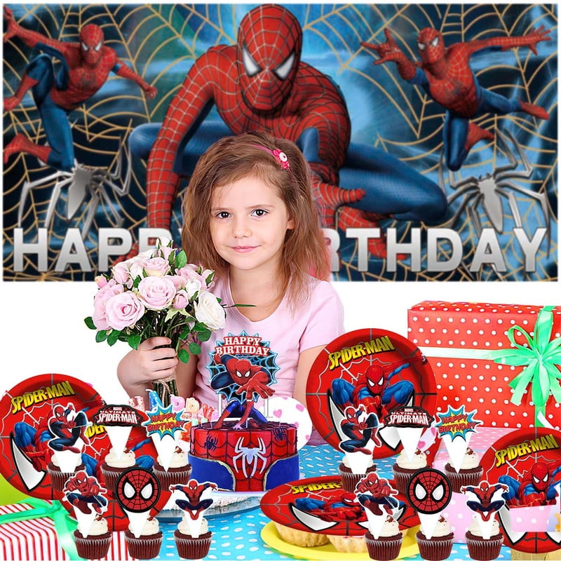 Spiderman Party Supplies Plates Decoration Backdrop Banner Birthday Decor Tableware Fans Balloons