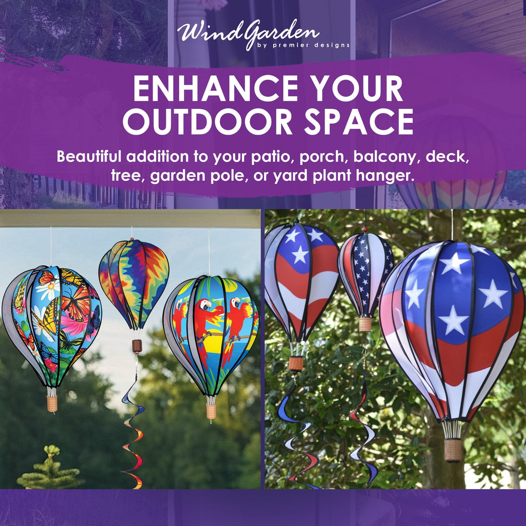 Hot Air Balloon Hanging Garden Spinner 26" - Vibrant Double Rainbow Chevron Design, Weather-Resistant Outdoor Decor, Durable & Lightweight for Patios, Yards, and Gardens - Eye-Catching Wind Spinner