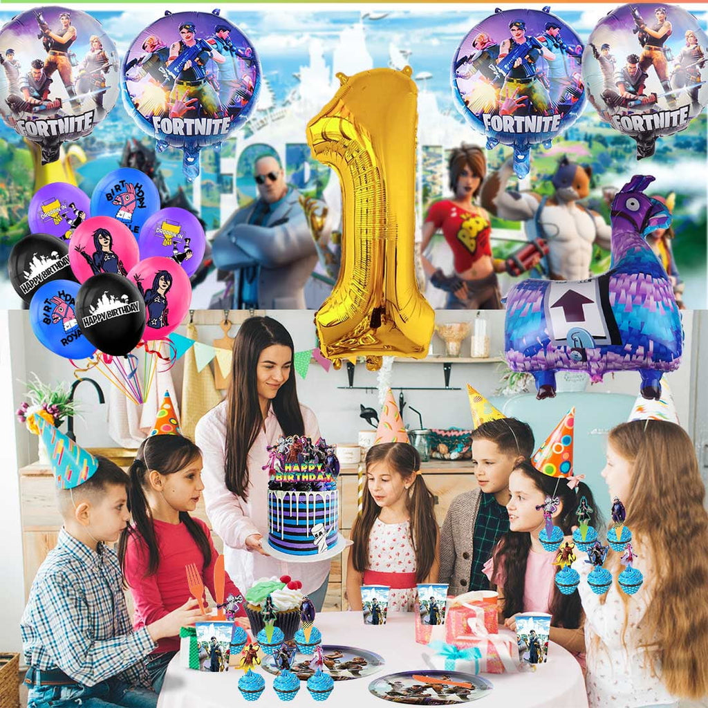 Fortnite Party Supplies Decor Tableware Backdrop Banner Cake Topper Balloons Birthday Decorations