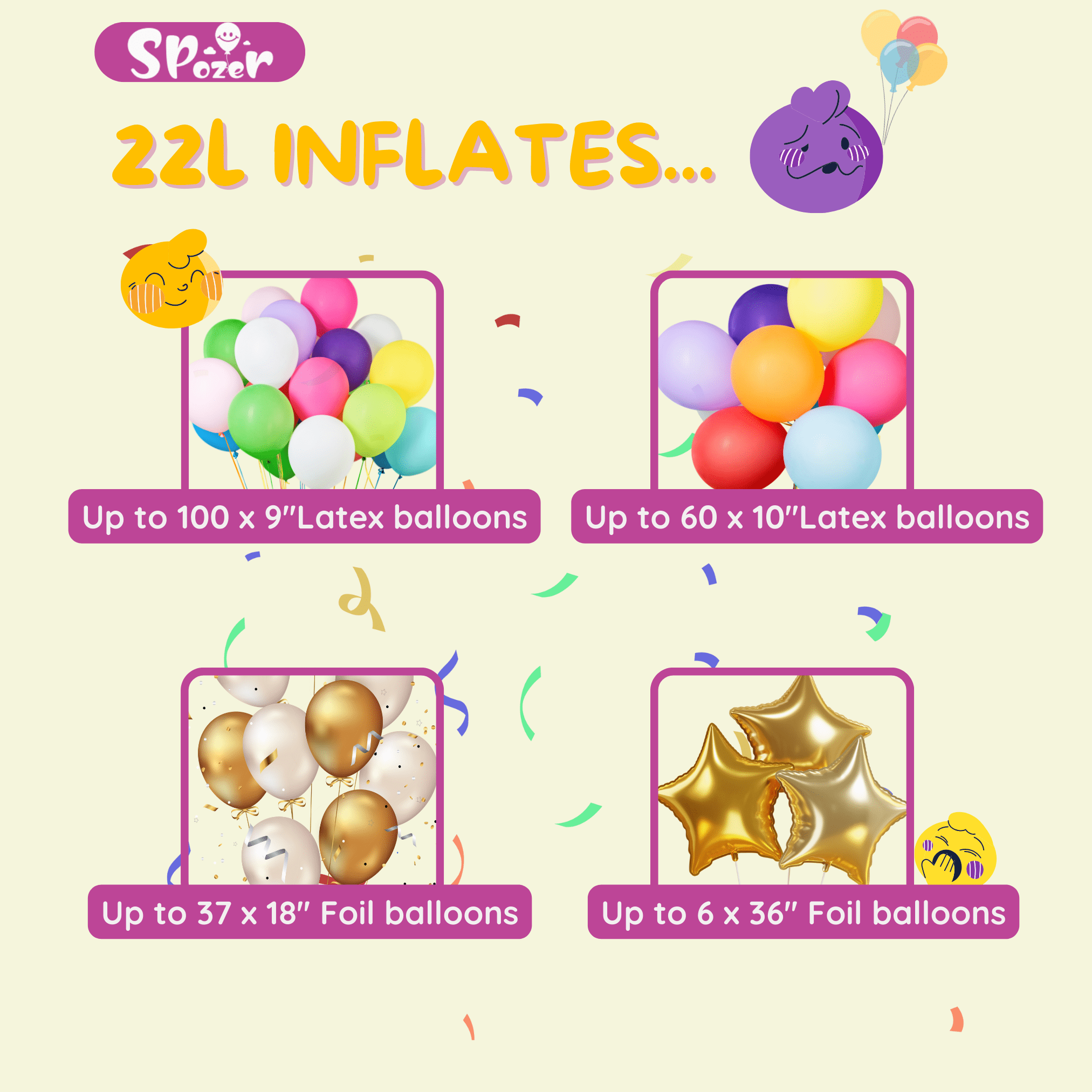 Spozer 22L Helium Tank  up to 100 Latex Balloons at Home Helium  Kit Blend for Birthdays Anniversaries Parties