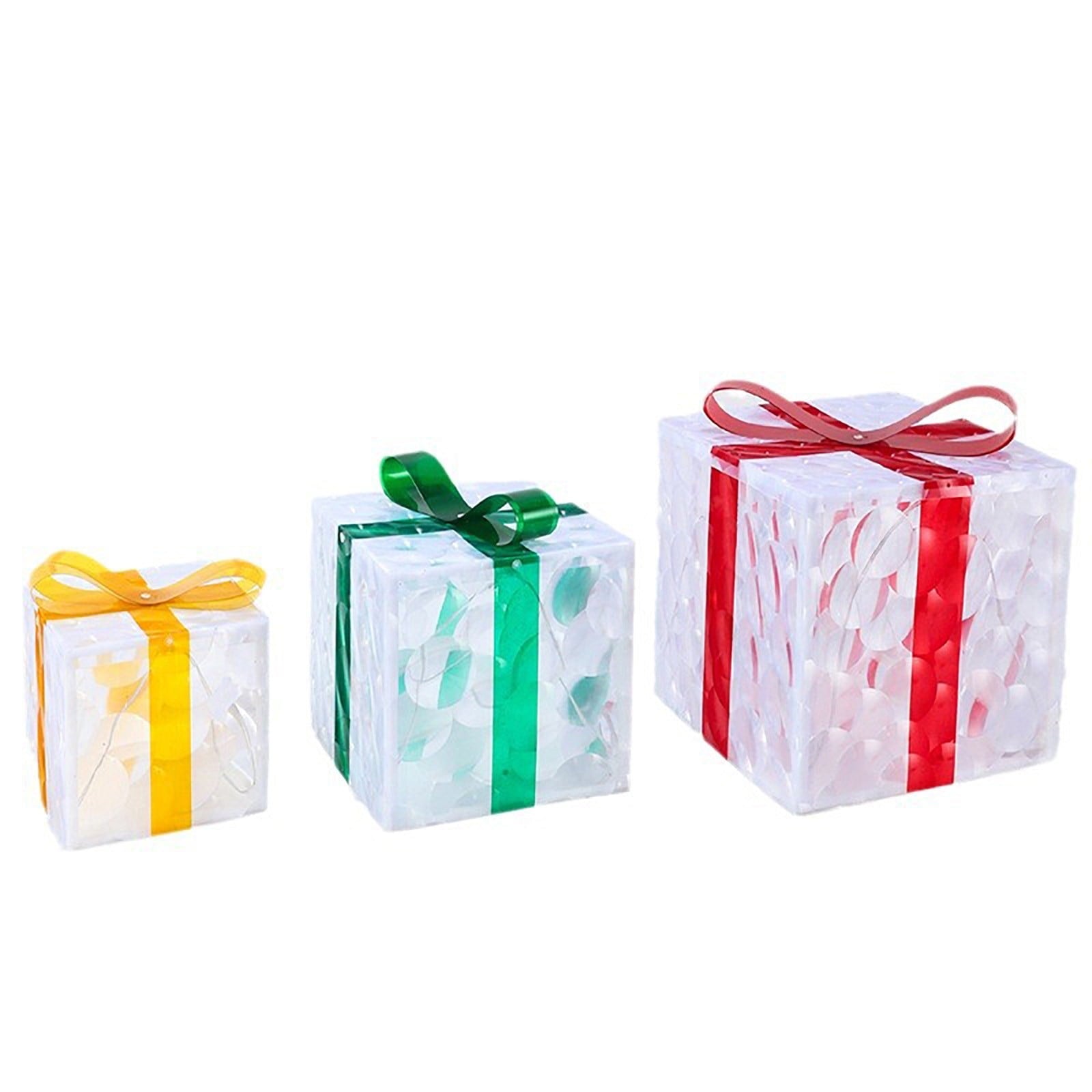 KeirineCC 3 Pack Christmas Lighted Gift Boxes Decor, Battery Operated Light up Gift Box, Christmas Decorations Tree Indoor Outdoor Home Xmas Present Box - Pink