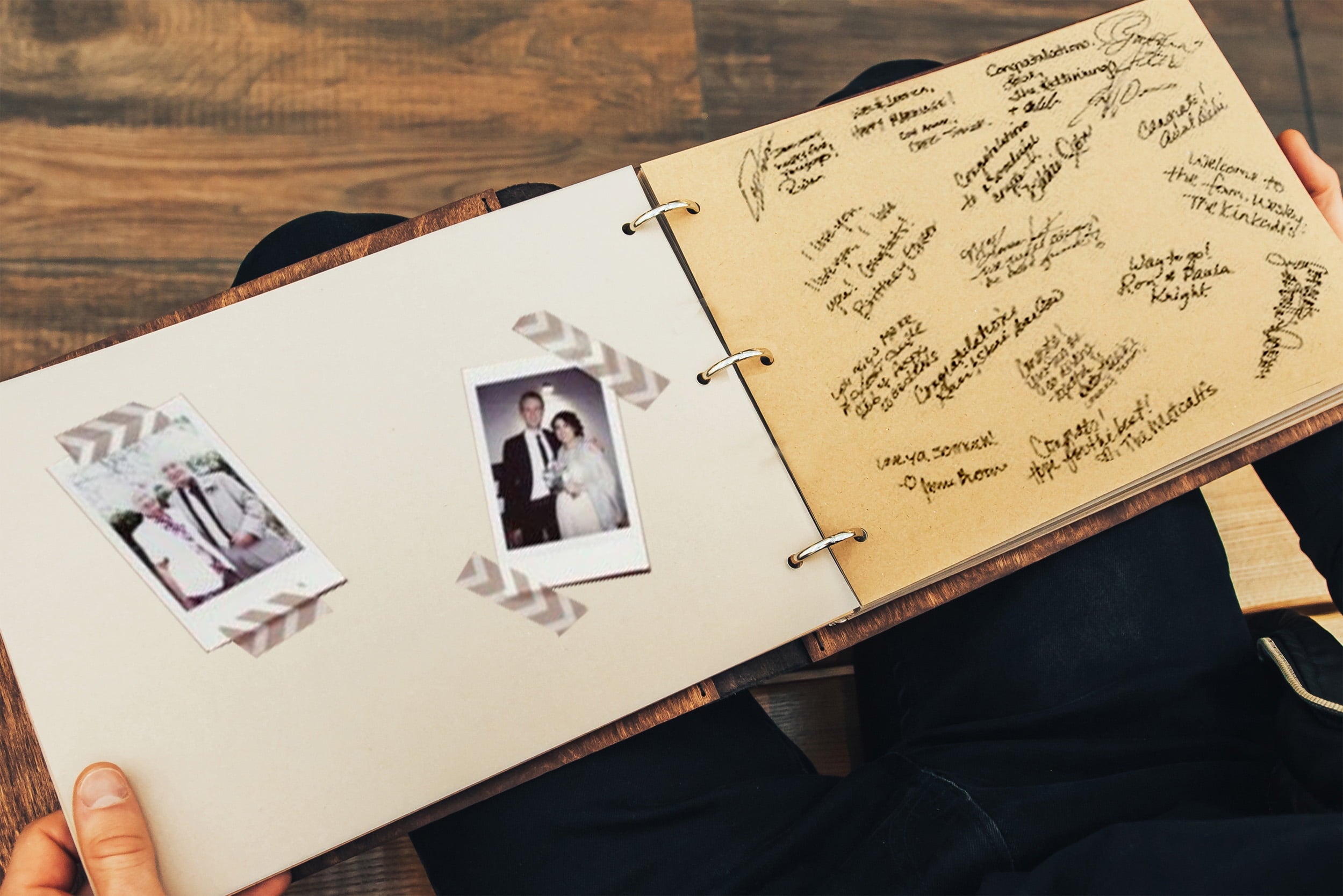 Darling Souvenir Personalized Engraved Laser Cut Wedding Guest Book Wooden Cover Sign-in Book Registry Guestbook Scrapbook-N8