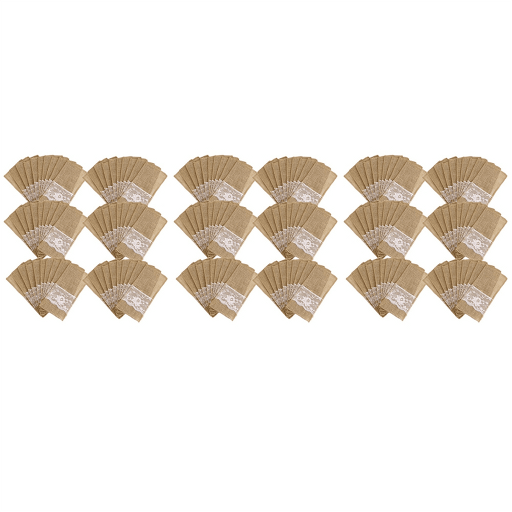 225Pcs Burlap Lace Cutlery Pouch Rustic Wedding Tableware Knife Fork Holder Bag Hessian Table Decoration,225 * Sack Bag,yellow-brown