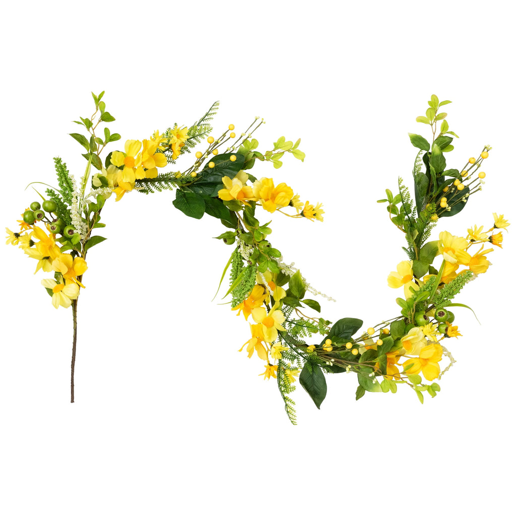 Northlight 5' Yellow Daisy and Berry Floral Spring Garland
