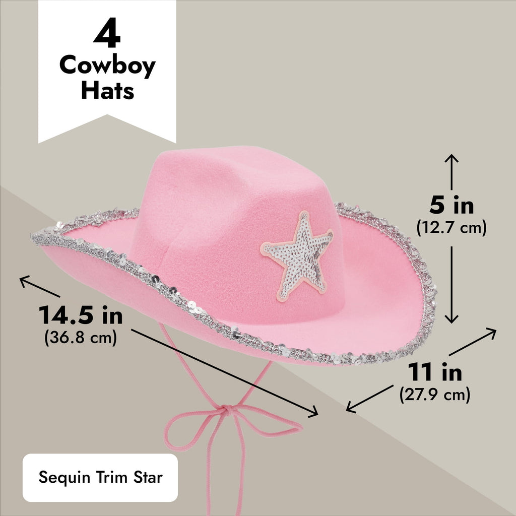 4-Pack Pink Cowboy Hats for Girls and Women - Felt Cowgirl Hats with Western Star for Costume, Dress Up Party, Birthday (One Size Fits All)