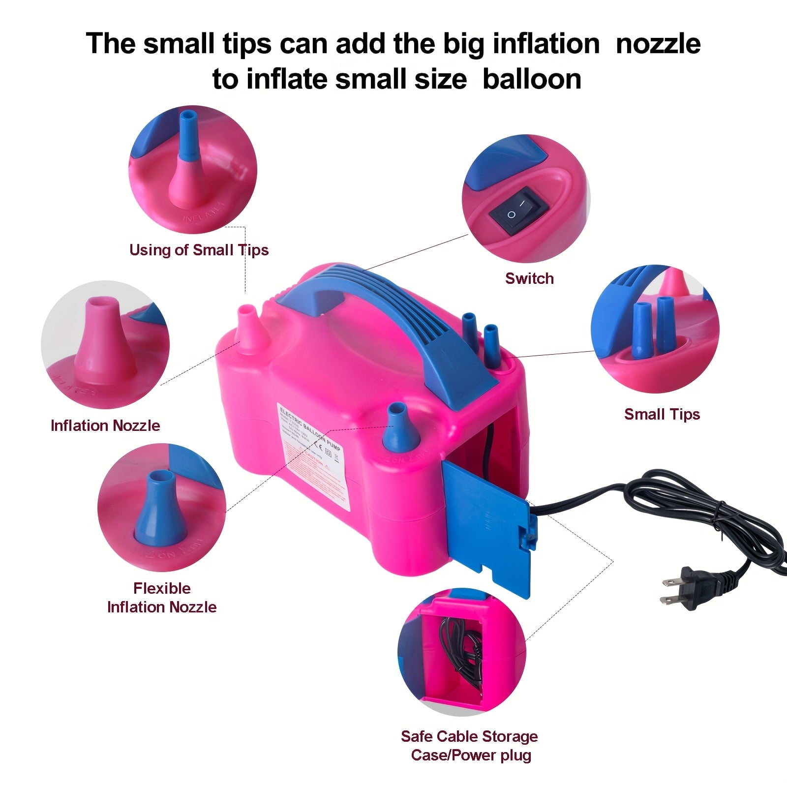 Balloon Pump, Balloon Pump Electric, Electric Balloon Pump At Home, Portable Air Blower With Dual Nozzle Balloon Air Pump For Decoration, Party And Save Time, Without Battery