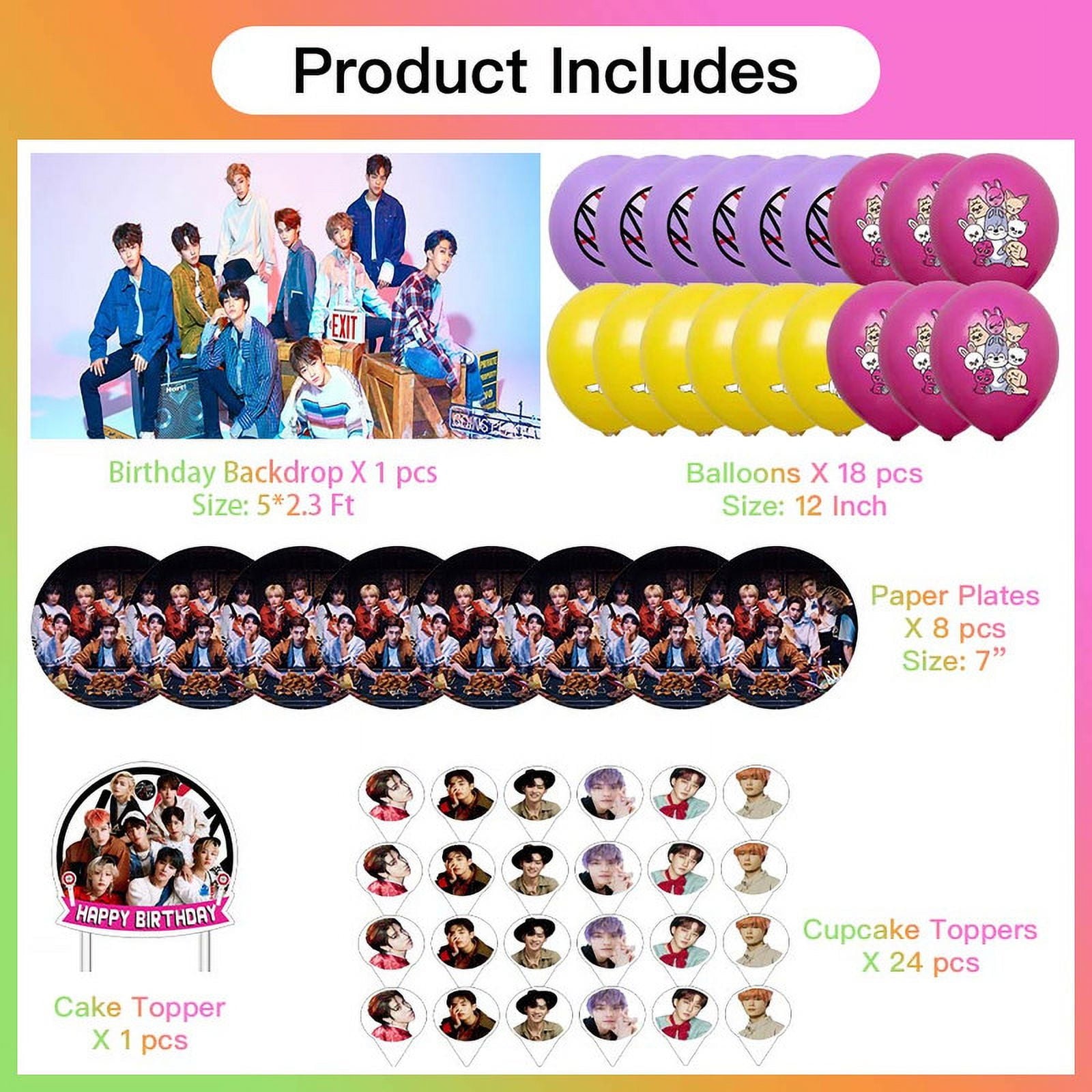 Stray Kids Party Supplies Plates Decorations Birthday Cake Topper Banner Decor Backdrop Balloons