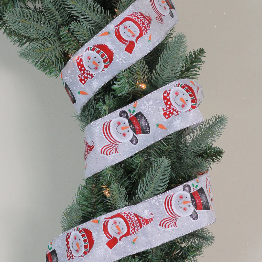 Northlight Red and White Snowman Christmas Wired Craft Ribbon 2.5" x 16 Yards