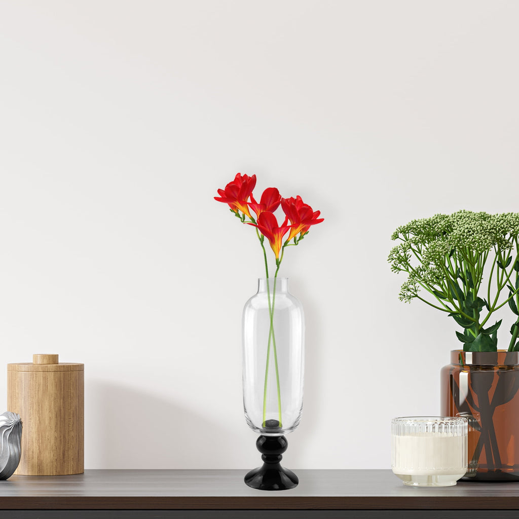 Northlight 23.5" Glass Pedestal Style Flower Vase - Clear/Black