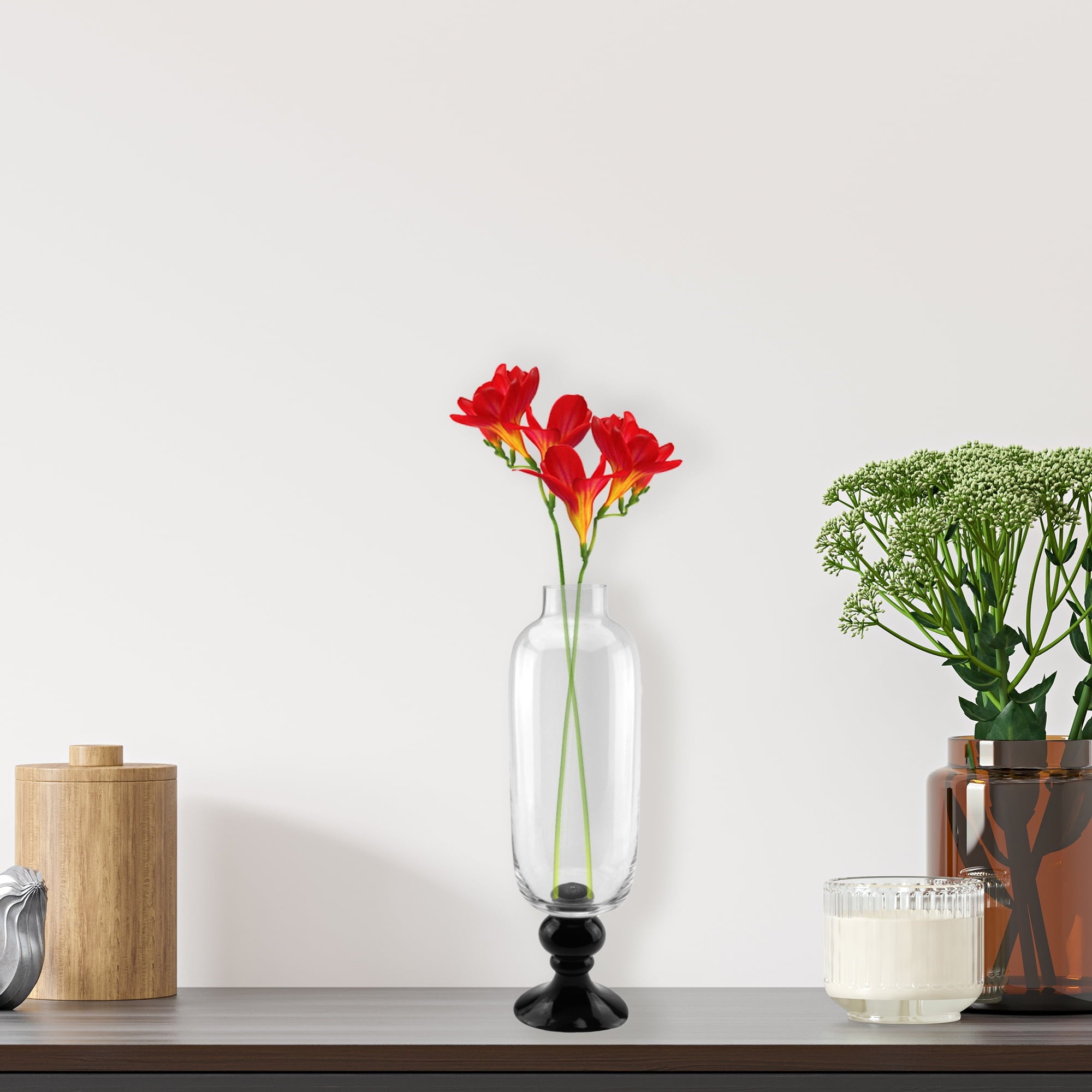 Northlight 23.5" Glass Pedestal Style Flower Vase - Clear/Black