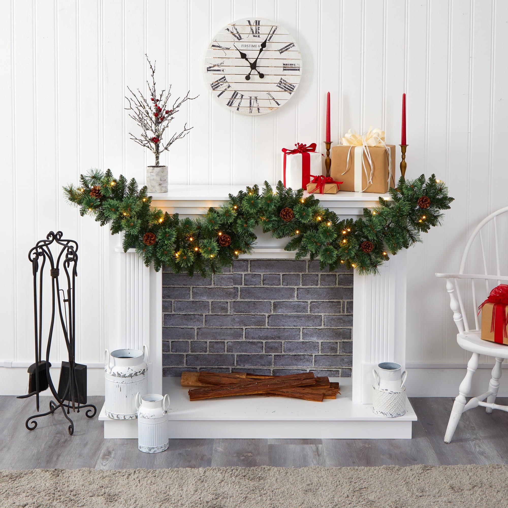 Nearly Natural Holiday Pine Prelit Battery Operated Garland, 72.00" (Assorted Colors)