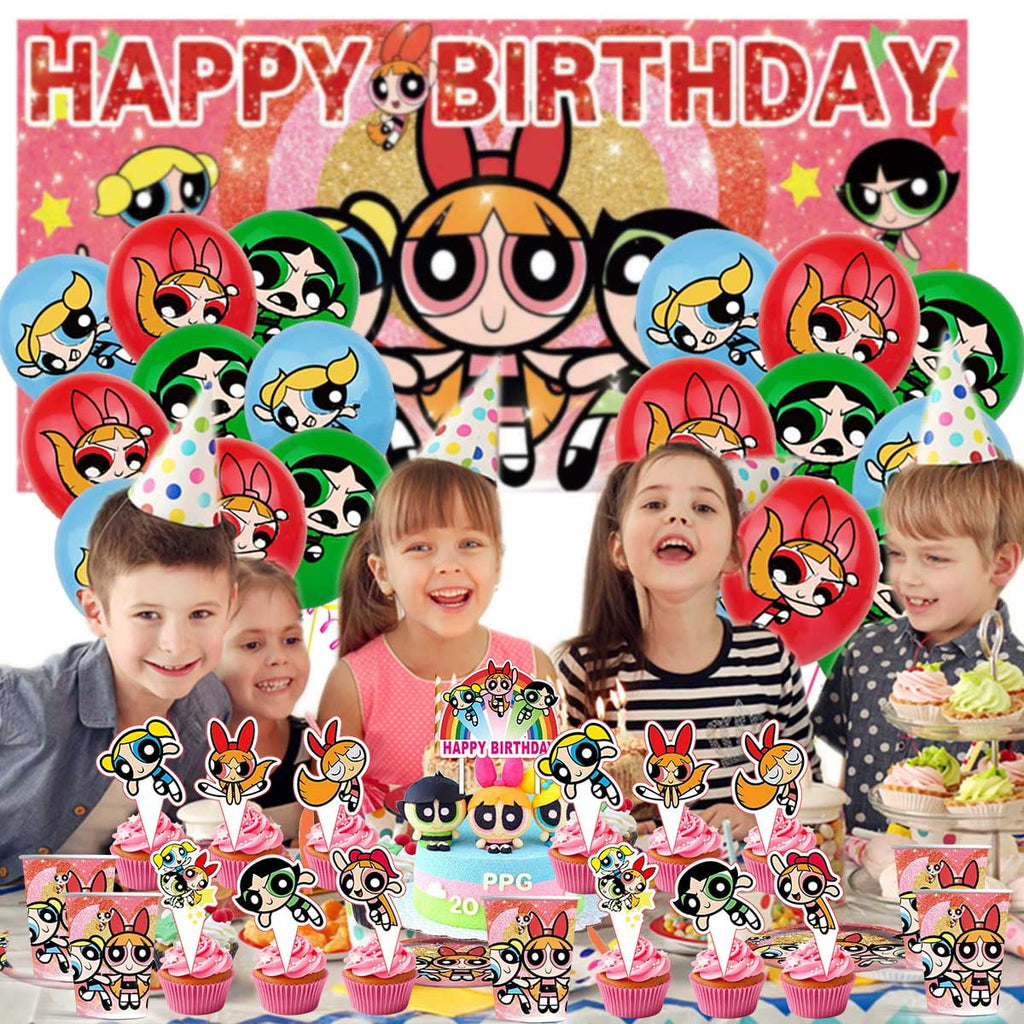 The Powerpuff Girls Plates Balloons Party Supplies Decor Backdrop Cake Topper Banner Decorations Tableware