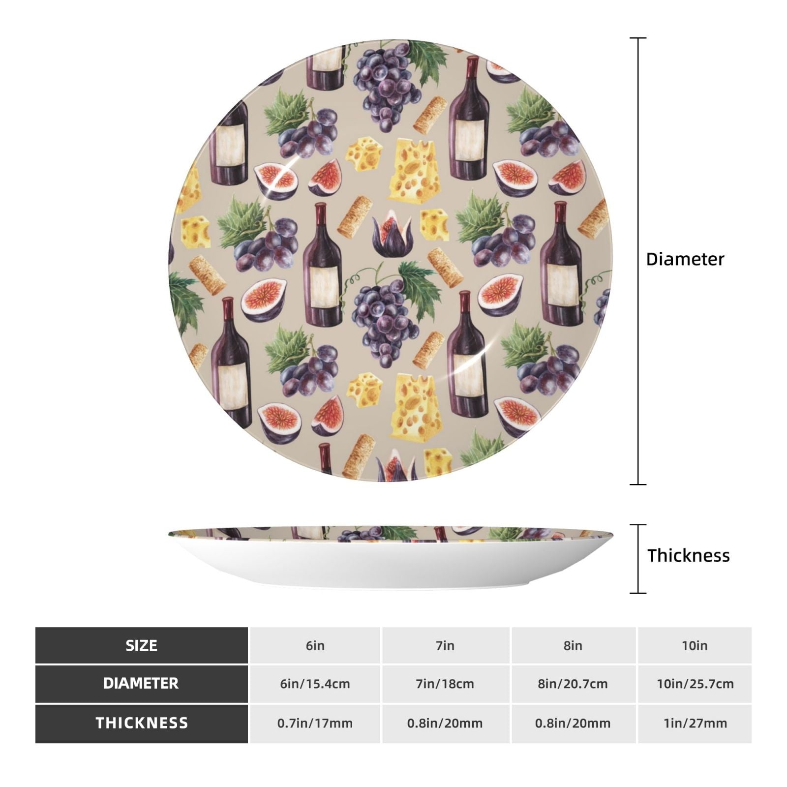 Cauagu Glasses Of Red Wine Print Bone China Decorative Plate, Wall Mount Plate Holiday Decor Decorative Ceramic Plates with Stand Elegant Household Plates Decorative-7in