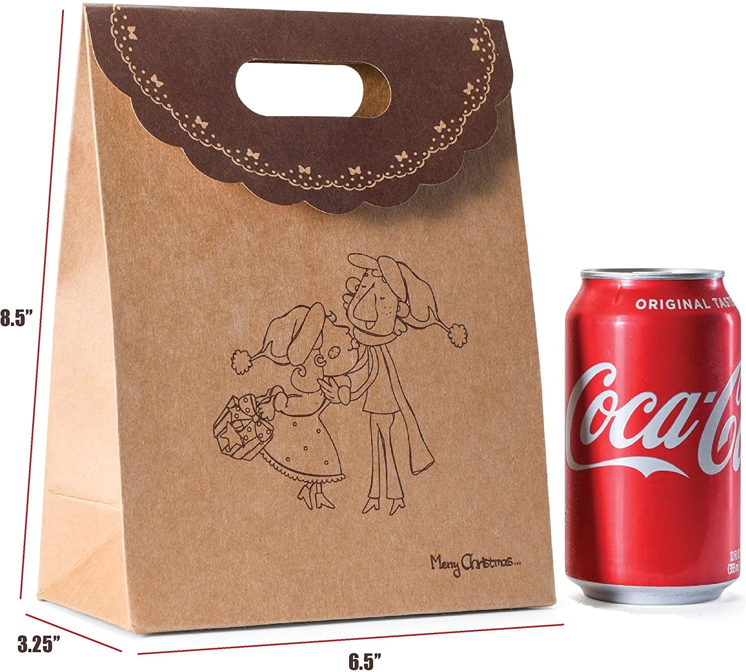Christmas Gift Bags - 12 Pack Medium Fold Over Brown Kraft Christmas Bags for Gifts, Holiday Favors and Christmas Goodies
