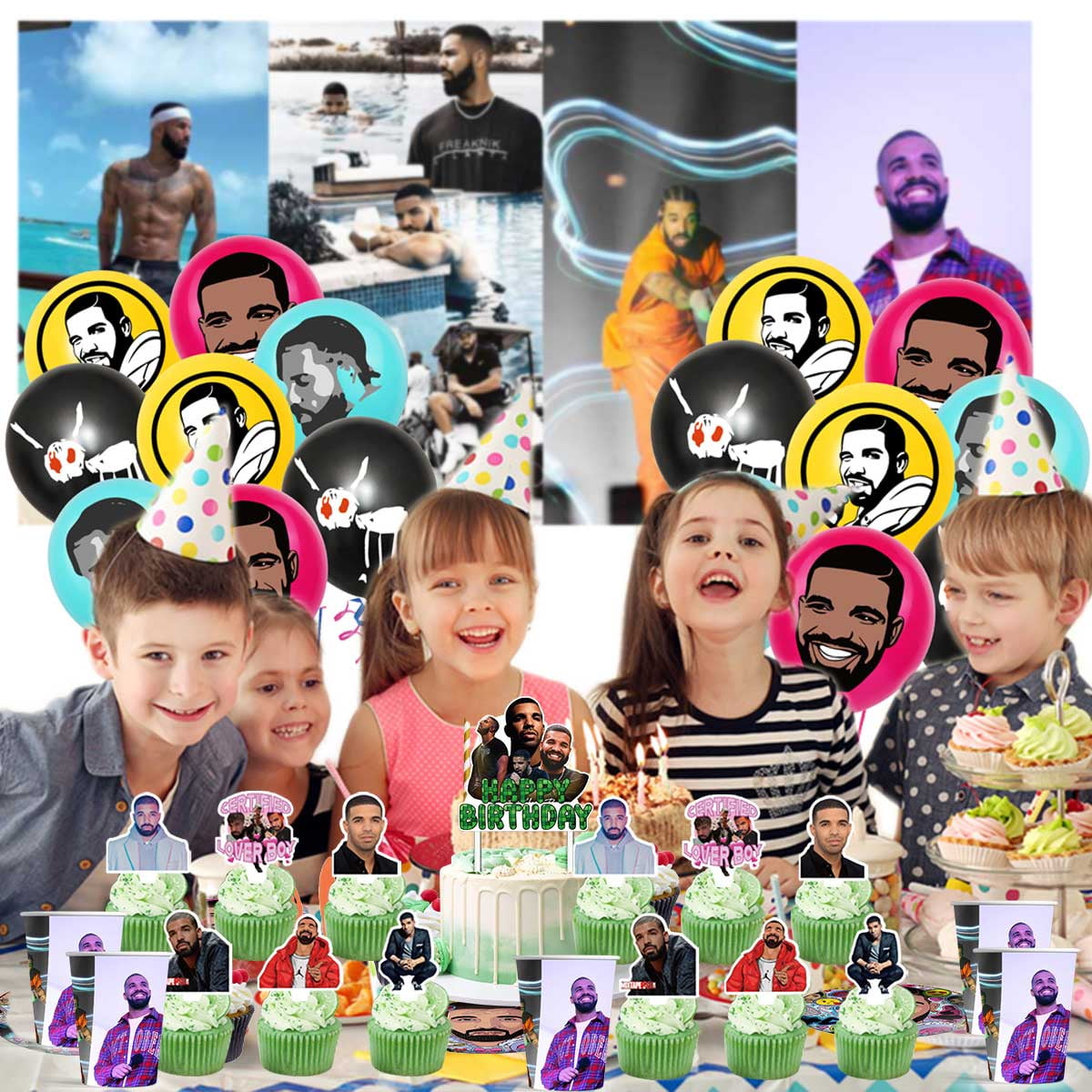 Drake Birthday Party Supplies Balloons Plates Decoration Cake Topper Decor Tableware Banner Backdrop