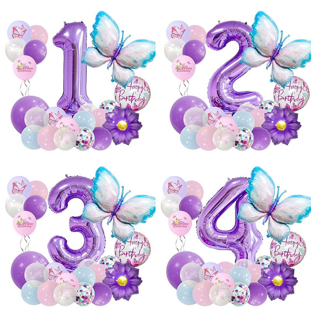 Purple Butterfly Number Balloon Set 1 2 3 4 5 6 7 8 9 Purple Number Children Birthday Party Decorative Balloons Wholesale (6)