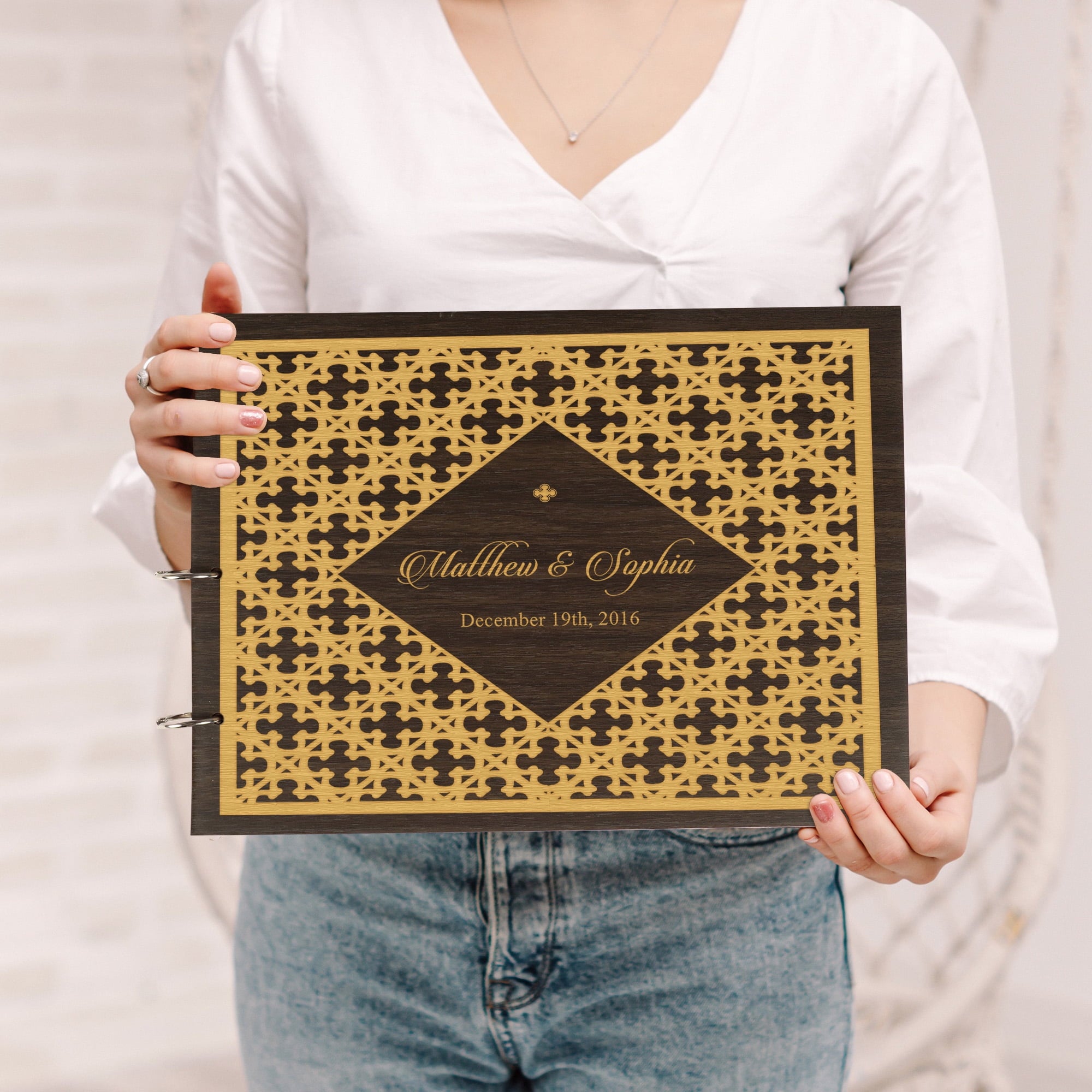 Darling Souvenir Personalized Engraved Laser Cut Wedding Guest Book Wooden Cover Sign-in Book Registry Guestbook Scrapbook-XA
