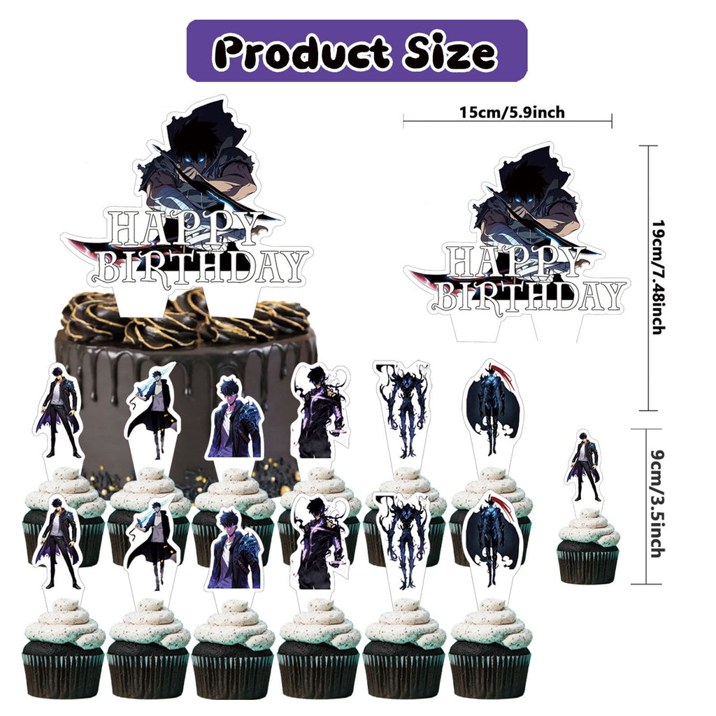 32 Pcs For Solo Leveling Theme Birthday Party Decorations,With 1 Happy Birthday Banner Garland,13 Cupcake Toppers,18 Balloons for Children Party Decorations