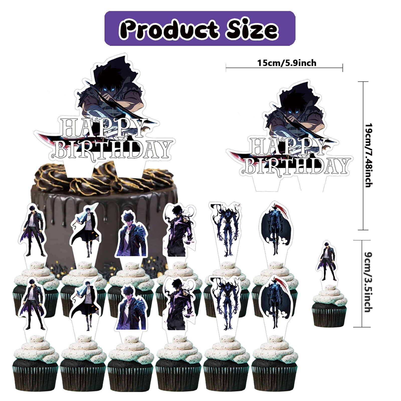 32 Pcs For Solo Leveling Theme Birthday Party Decorations,With 1 Happy Birthday Banner Garland,13 Cupcake Toppers,18 Balloons for Children Party Decorations