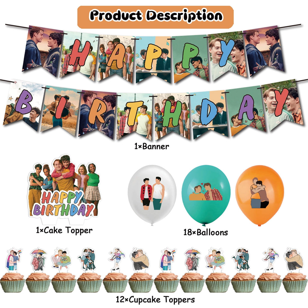 32 Pcs For Heartstopper Theme Birthday Party Decorations,With 1 Happy Birthday Banner Garland,13 Cupcake Toppers,18 Balloons for Party Decorations